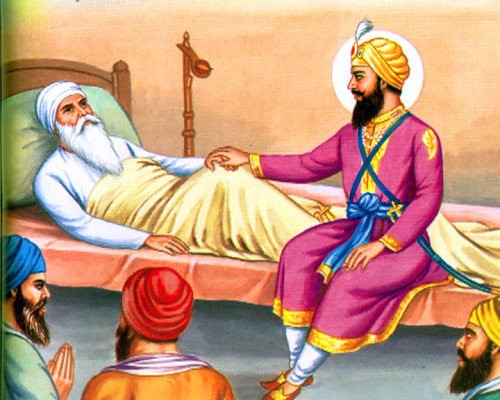 Guru Hargobind Sahib Ji with Baba Buddha Ji before his passing